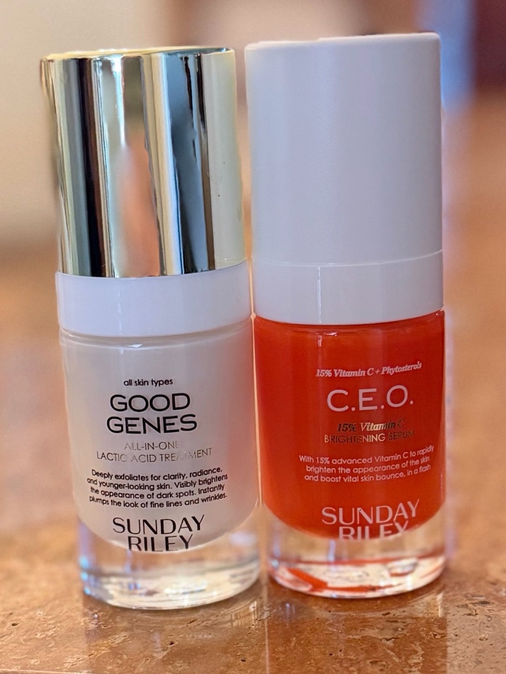 Sunday Riley Good Genes & C.E.O. Duo - White & Orange with Gold Cap NWOT